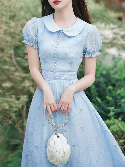 Baby Blue Dandelion Embroidery Peter Pan Collar Vintage Dress